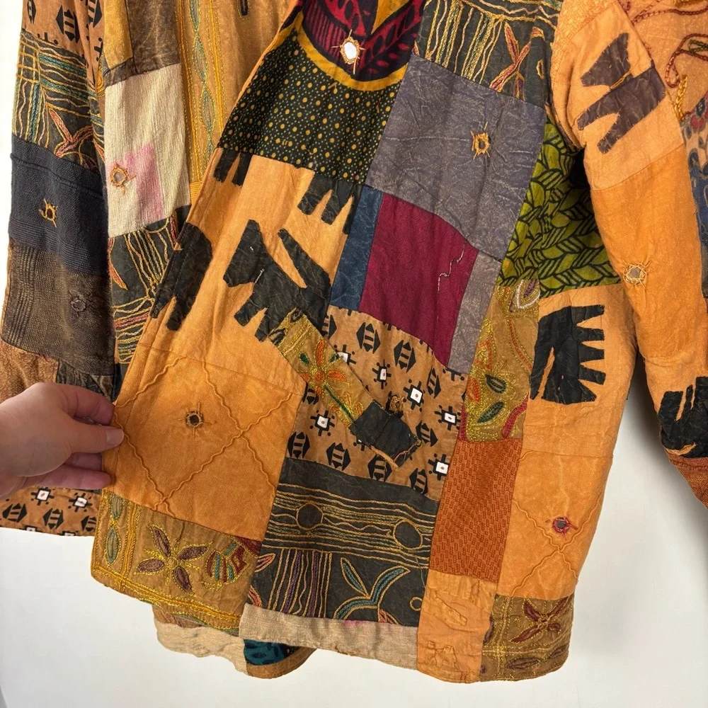 Vintage Handmade Patchwork Quilt Jacket Kantha Boho Oversized Cotton Artsy India